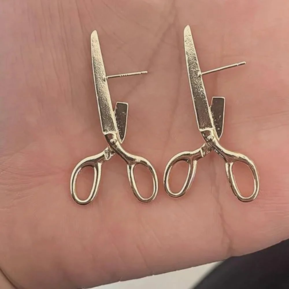 Vintage Gothic Scissors Stud Earrings – Luxury Halloween Earrings - Picture 2 of 4